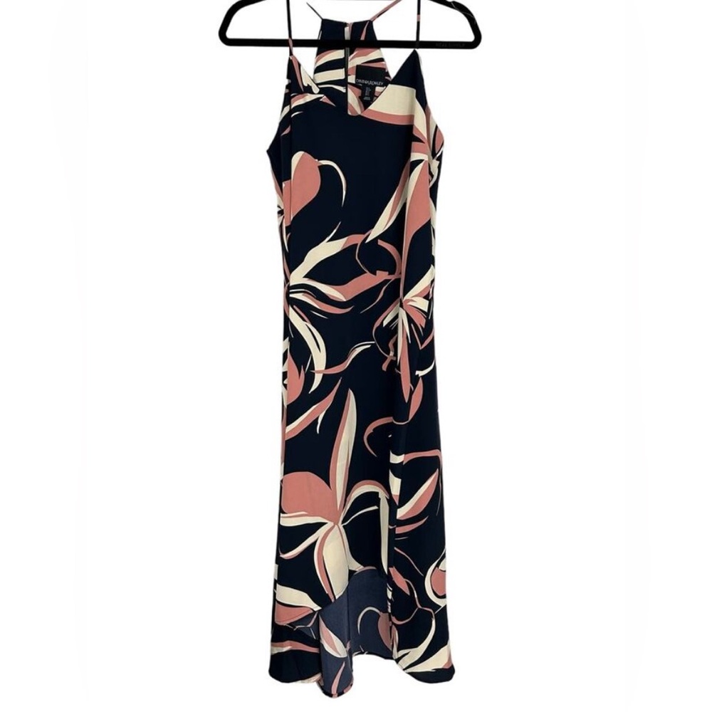 Cynthia Rowley navy blue pink cream sleeveless Maxi party Dress S Wedding Guest